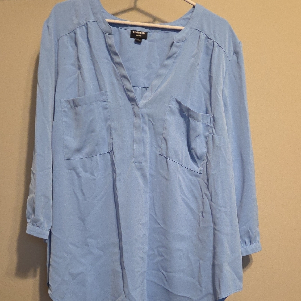 Torrid Light Blue Harper Blouse with Pockets